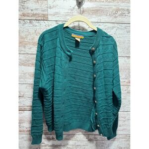 Bryn Connelly Teal Textured Button Up Cardigan Sweater Women's Medium